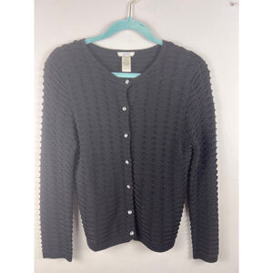 Cache Black Textured Knit Cardigan Sweater Small Rhinestone Button Y2K